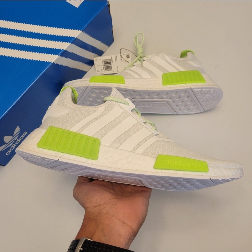 Brand New Adidas NMD R1 Crystal White Solar Green 2022 - Men's 9.5/ Women's 11.5
